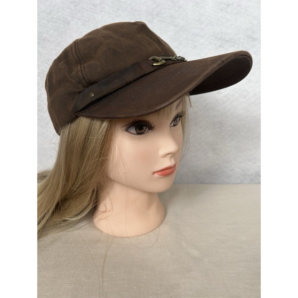 Outback Trading Company Unisex Brown Oilskin Equestrian Cap 1482-BRN hook&loop